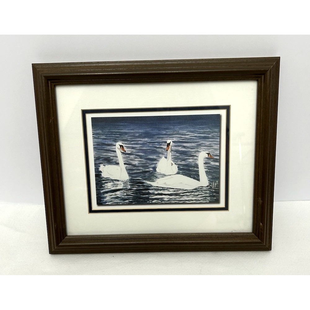 W Baxter Perkinson Framed Print Swans "Regal Reflections" 11.5 x 9.5